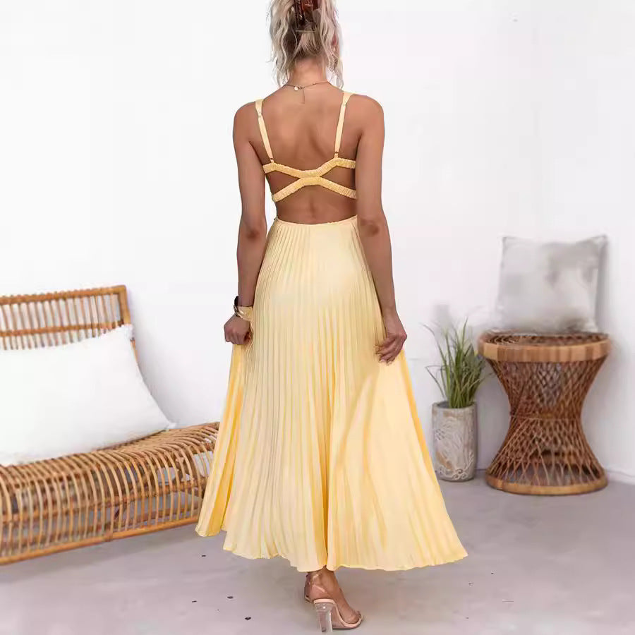Strappy Folding Satin Strappy Elegant Party Dress