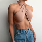 Criss Cross Women Clothing Nightclub Sexy Cropped Halter Bottoming Tube Women Vest