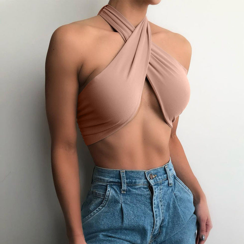 Criss Cross Women Clothing Nightclub Sexy Cropped Halter Bottoming Tube Women Vest