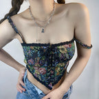 Women's Floral Lace-Up Embroidered Tube Top