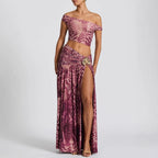 Women's Summer Print Oblique Shoulder Coordinated Two-Piece Set