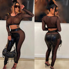 Wind Vane Spring Solid Color Mesh Stitching See Through Set