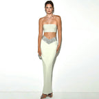 Women's Oblique Shoulder Drill Chain Vest and Skirt Two-Piece Set