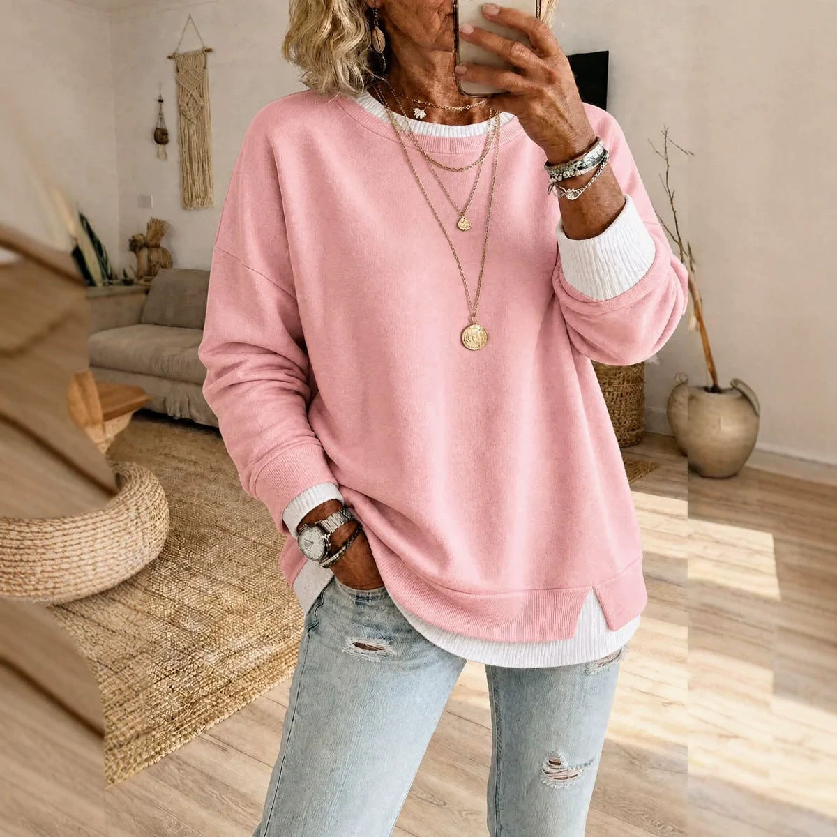 Women's Color-Block Long-Sleeve Sweater