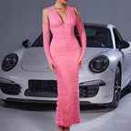 Pleated Milk Silk Side Slit Tight Women Clothes Trendy High End Beautiful Elegant Dress