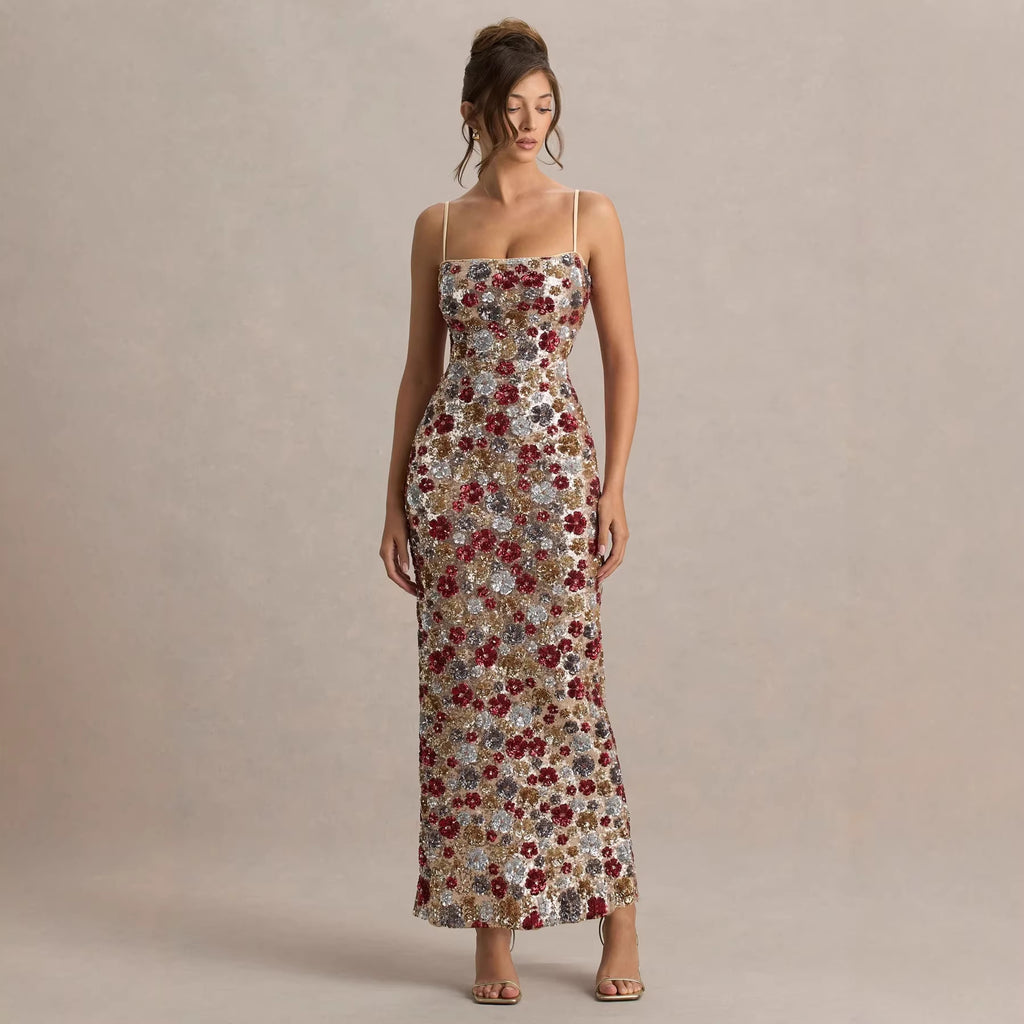 Women's Sequin Suspender Maxi Dress