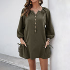 Women's Spring Summer Casual Loose Dress Elastic Design Pocket Solid Color Dress