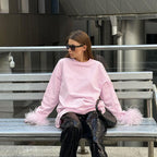 Feather-Stitching Long-Sleeve T-Shirt