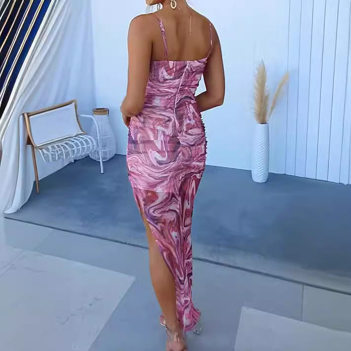 Women's Printed Suspender Midi Dress