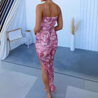 Women's Printed Suspender Midi Dress