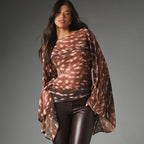 Women's Spring Casual Abstract Printing Batwing Long Sleeve Boat Neck Shirt