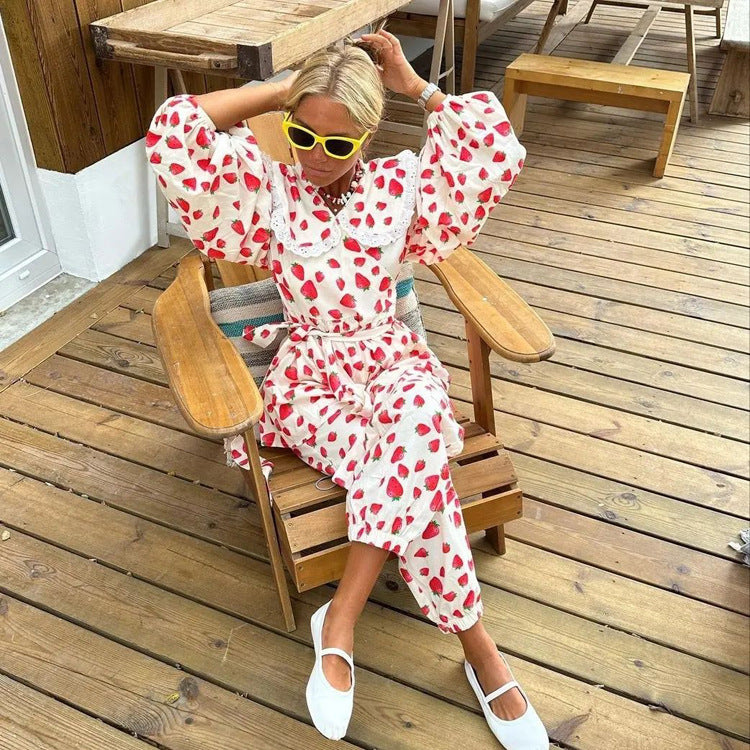 Strawberry Shirt & Ankle-Banded Pants Set