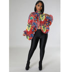 Women's Clothing Lace Up Printed Chiffon Shirt Batwing Sleeve Top