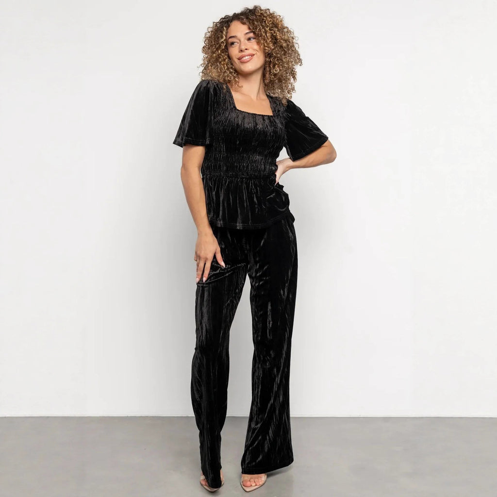 Velvet Women Solid Color Pleated Slim Casual Short Sleeved