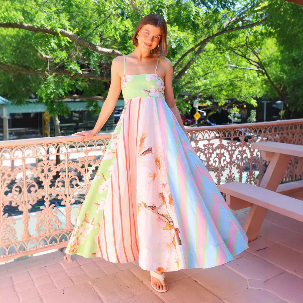 Women's Sling Graffiti Printing Large Swing Dress