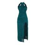 Halter Fur Texture Split Backless Dress Hip