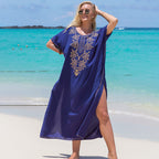 Blue Embroidered Bikini Swimwear