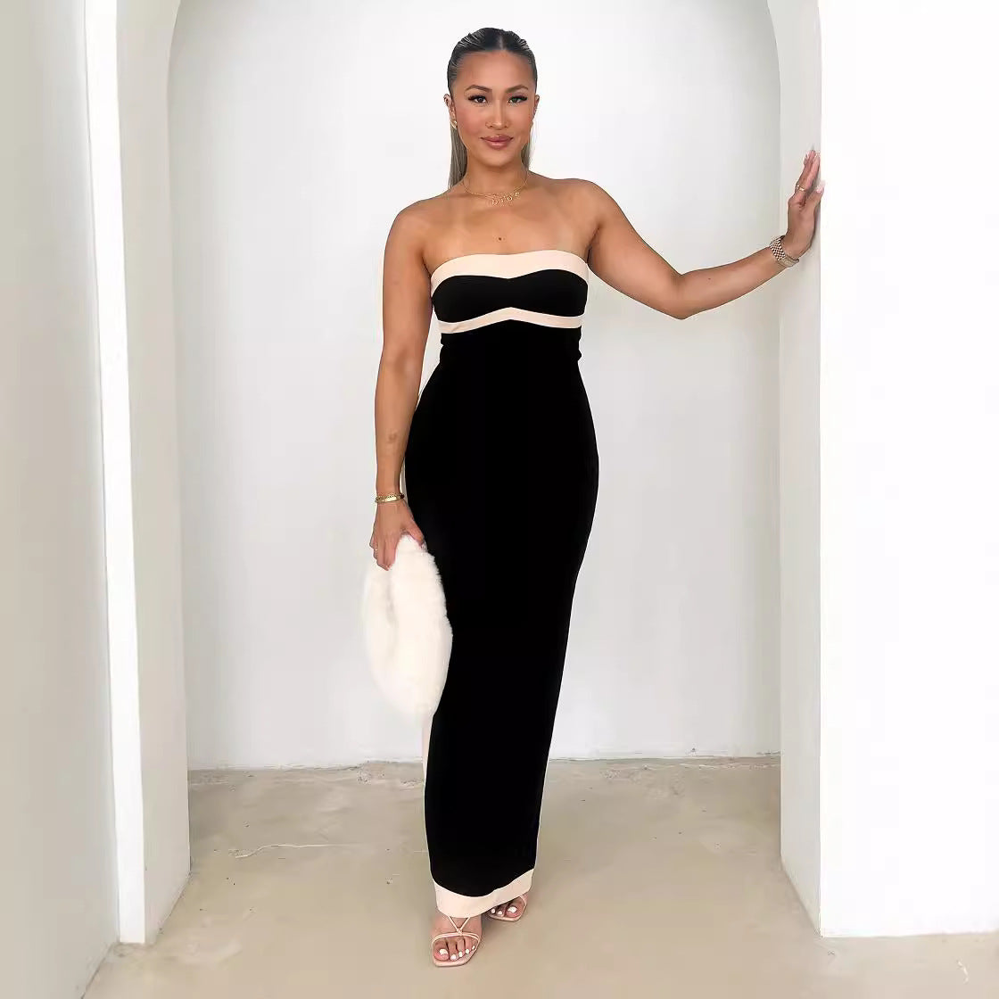 Black & White Strapless Bodycon Dress