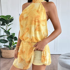 Women's Yellow Lace-Up Halter Mini Dress