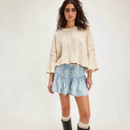 Spring High Waist A Line Casual Retro Denim Pleated Skirt