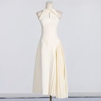 Women's Ivory Cutout Pleated Midi Dress