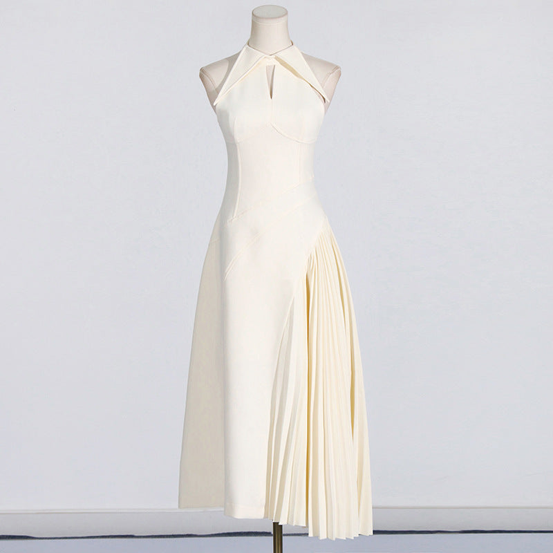 Women's Ivory Cutout Pleated Midi Dress