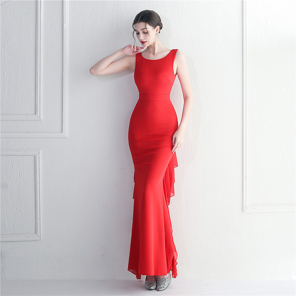 Women's Heavy Beaded Satin plus Chiffon Wedding Dinner Etiquette Dress