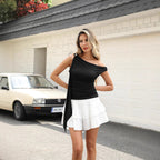 Women's Sexy Double Layer Mesh Pleats Slim Vacation Casual T Shirt