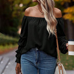 Women's Elegant T Shirt Boat Collar Off Shoulder All Matching Long