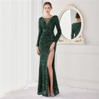 Women's Cocktail Elegant Long Sleeve Sequin Atmosphere Fishtail Evening Dress