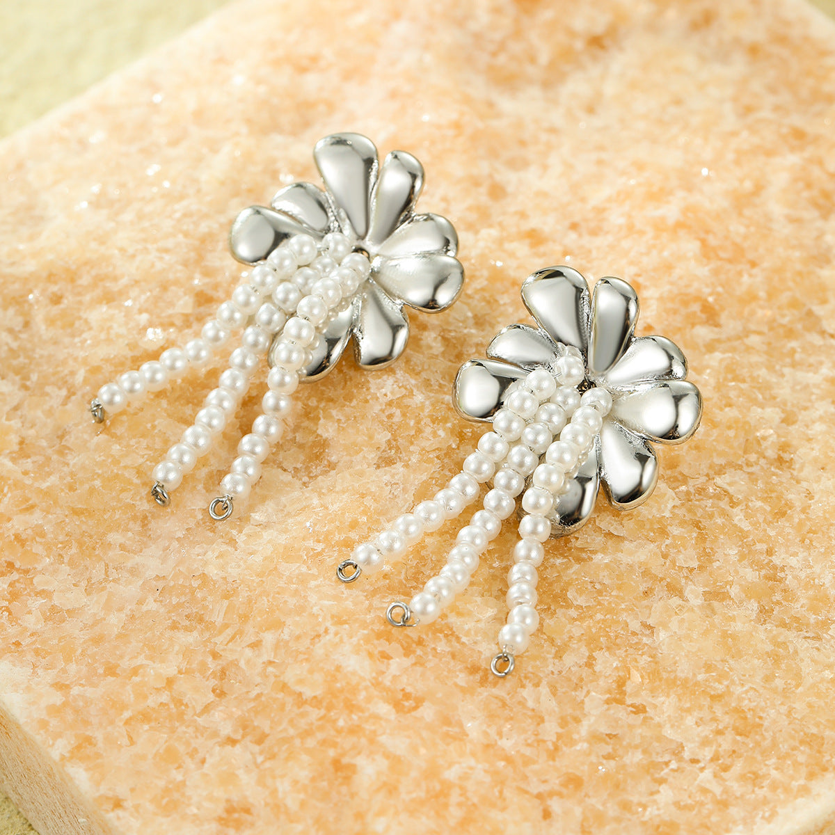 Floral Pearl Tassel Earrings