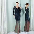 Women's Gradient Sequin Long Sleeve Evening Dress Long Sequin Dress Toast