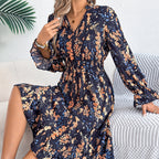 Spring Summer Casual Floral Flared Sleeve Waist A-Line Dress