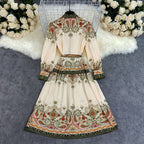 's High Waist Single Breasted Printed Wide Swing Maxi Dress
