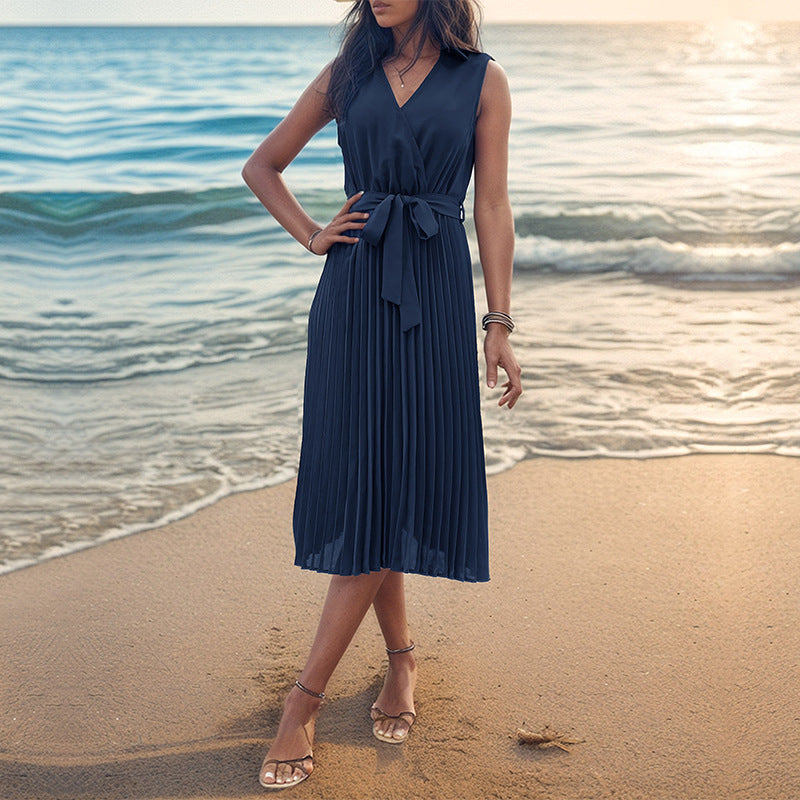 Summer Sleeveless Solid-Color Beach Dress