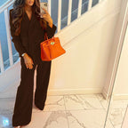 Women's Autumn Winter Solid Color Blazer Wide Leg Pants Set