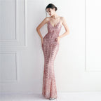 Women's Floral Strappy Party Sequin Dress Long Cocktail Slim Fit Evening