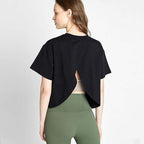 Women's Short Sleeved T-Shirt Pure Cotton Loose Short Backless Crew Neck