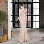 Women's Bride Long One-Shoulder Dinner Slim Fit Fishtail Wedding Gala Dress