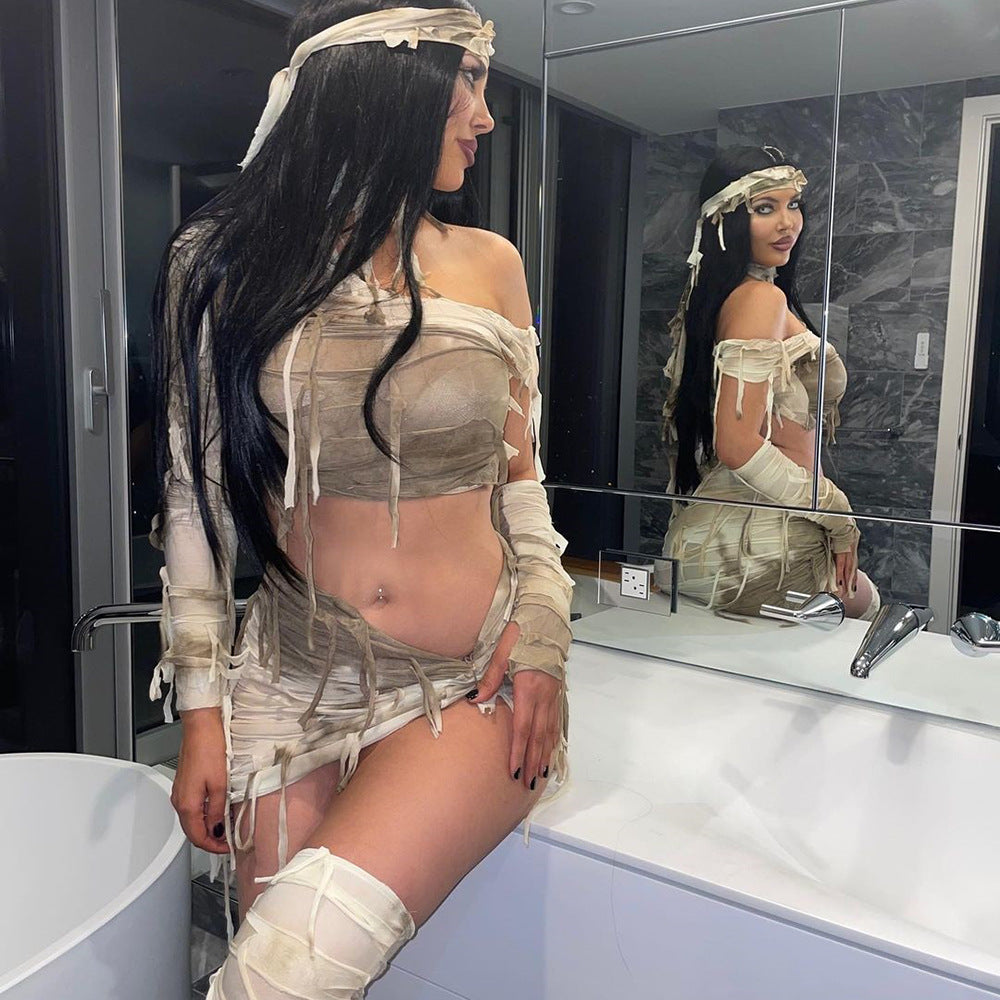 Women's Tassel Ripped Contrast Cropped Coordinated Two-Piece Set