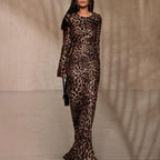 Round Neck Long Leopard Print High Waist
