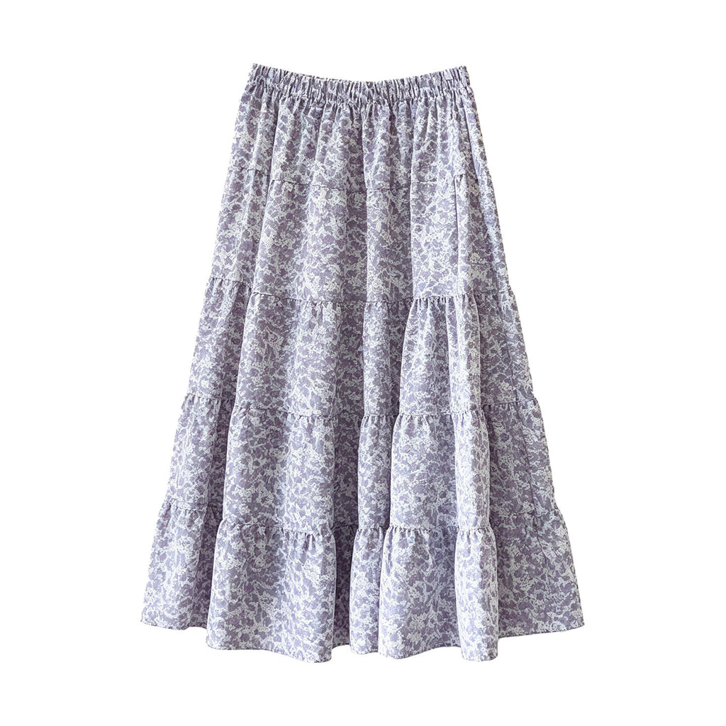 Purple Floral Skirt Women Summer Small Simple Elegant