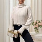 Women's Autumn Winter Solid Color Thread Knitted Pullover High Collar Short Section Bottoming Top