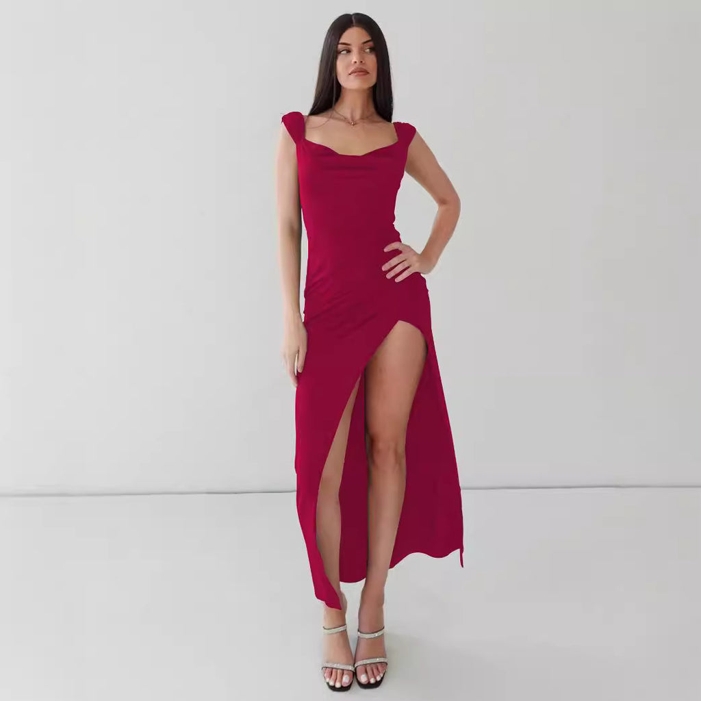Women's Backless Lace-Up Slit Sheath Dress