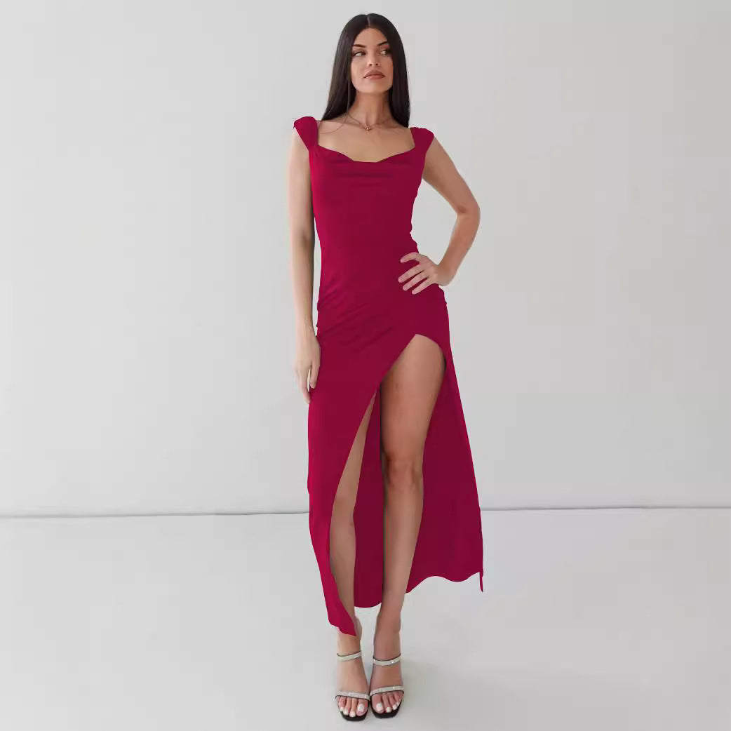 Women's Backless Lace-Up Slit Sheath Dress