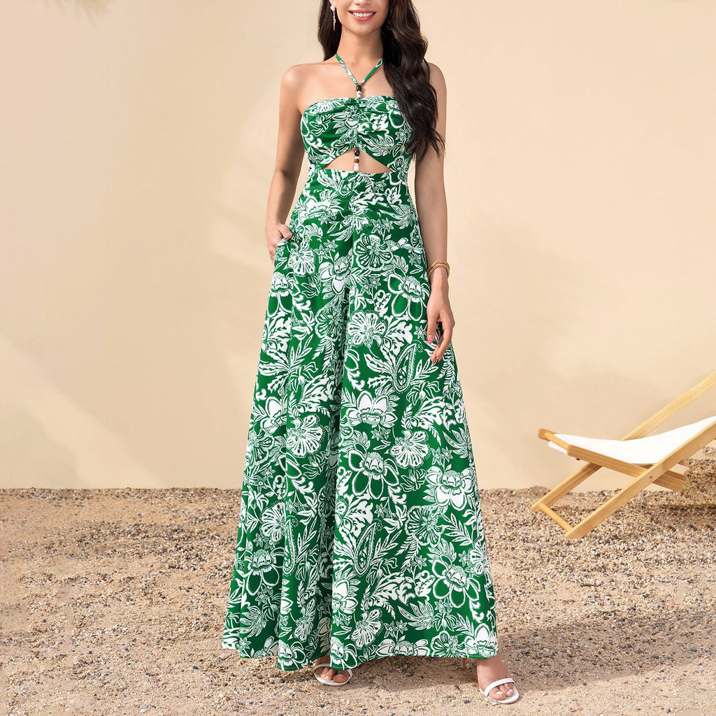 Women's Floral Halter Backless Maxi Dress