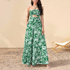 Women's Floral Halter Backless Maxi Dress