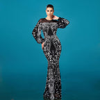 Women's Sequin Long-Sleeve Fishtail Evening Maxi Dress