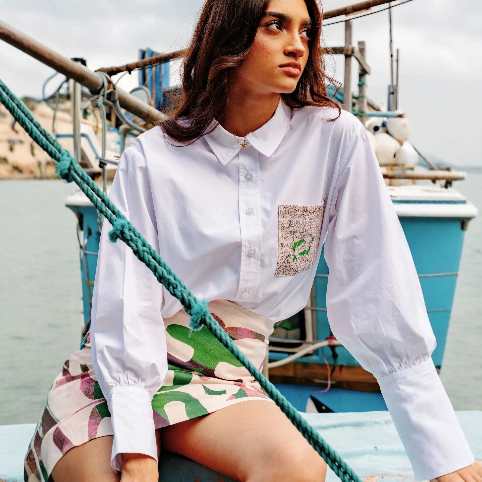Niche Spring Summer Graffiti Pocket Printed Shirt Hip Skirt