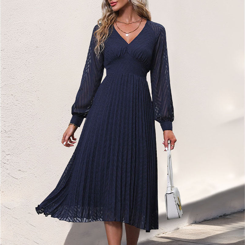 Women's V-Neck Lace Long-Sleeve Maxi Dress